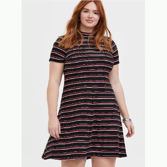 torrid Dresses & Skirts - Torrid woman's plus size black multi stripe rib mock neck trapeze dress 5X